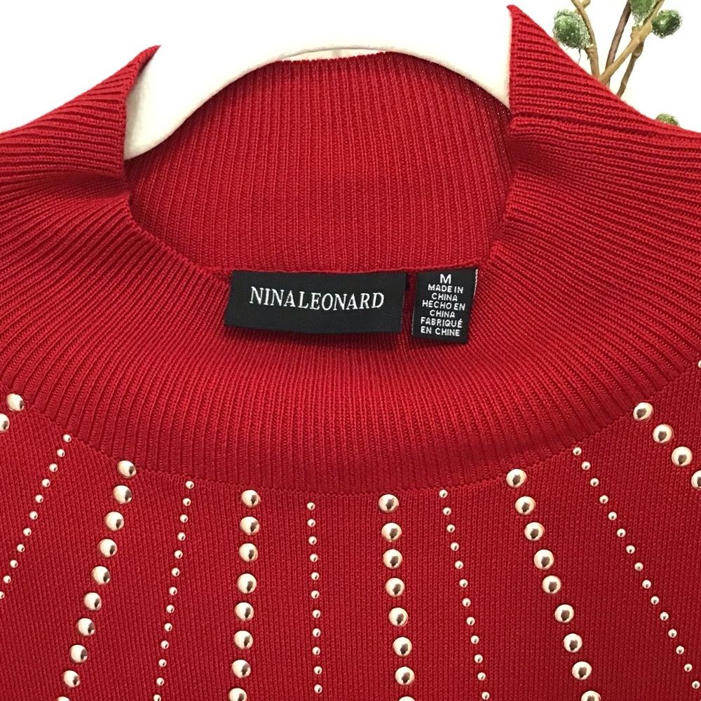 Nina Leonard Red/Gold Studded Dress Size M, EUC - Picture 4 of 6